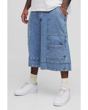 BoohooMAN Plus Cargo Parachute Jorts - Blue