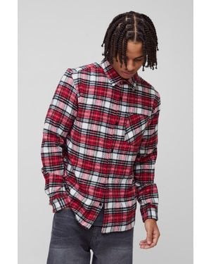 BoohooMAN Regular Fit Long Sleeve Flannel Shirt - Red