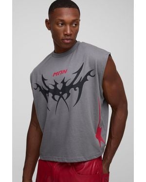 BoohooMAN Charcoal Oversized Cropped Graphic Tank - Grey