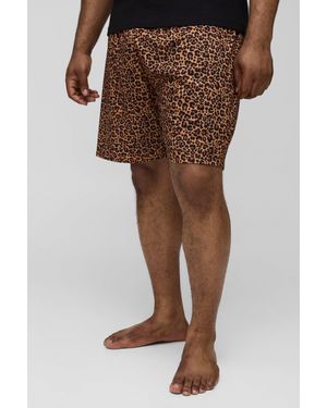 BoohooMAN Plus Lounge Leopard Print 2 Pack Short Set - Brown