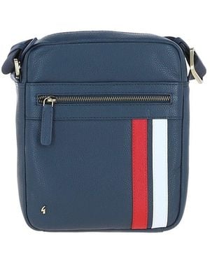 BoohooMAN Gabicci Real Leather Messenger Bag With Striped Front Detail - Blue