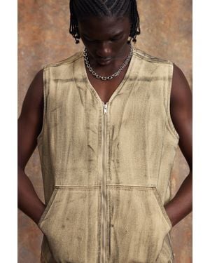 BoohooMAN Regular Rigid Extreme Washed Denim Utility Tank - Brown