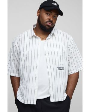 BoohooMAN Plus Oversized Boxy Monte Carlo Embroidered Stripe Shirt - White