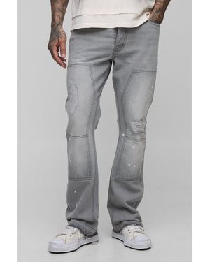 Boohoo Tall Slim Flared Ripped Carpenter Split Hem Jeans - Grey