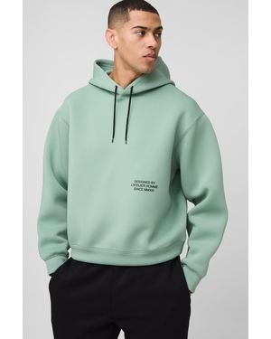 BoohooMAN Oversized Boxy Bonded Contrast Tie Scuba Hoodie - Green