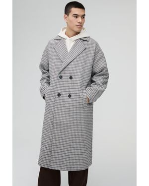 BoohooMAN Oversized Longline Flannel Overcoat - Grey