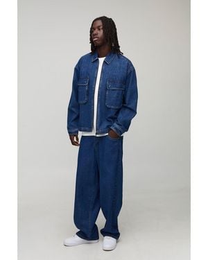 Boohoo Super Baggy Blue Washed Jeans - Azul