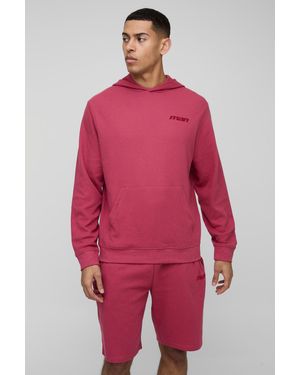 Boohoo Sudadera Oversize Man De Tela Gofre Con Capucha Y Estampado Universitario - Rojo
