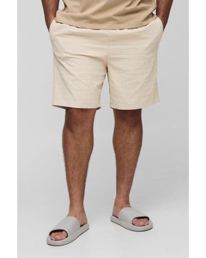 Boohoo Plus Seersucker Check Long Length Swim Shorts - Neutro