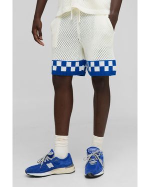 BoohooMAN Relaxed Flannelered Shorts - Blue