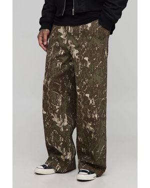 BoohooMAN Tall Pinstripe Stitch Camo Print Baggy Fit Cargo Pants - Multicolor