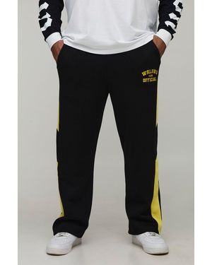 BoohooMAN Plus Straight Fit Official Print Panel Joggers - Schwarz