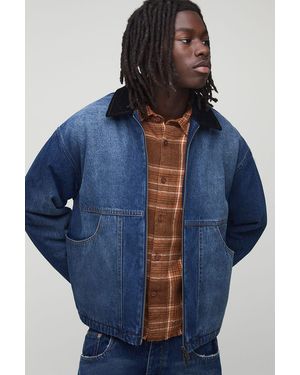 BoohooMAN Oversized Boxy Washed Paneled Jean Jacket - Blue