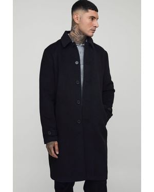 BoohooMAN Tall Plain Regular Fit Collared Overcoat - Blue