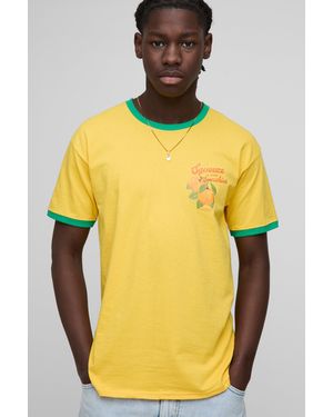 BoohooMAN Regular Fit Lemon Graphic Ringer T-shirt - Yellow
