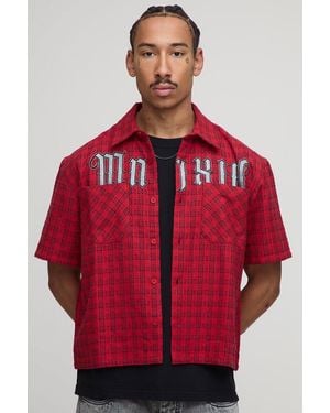 BoohooMAN Oversized Small Microflannel Double Pocket Boxy Shirt - Red