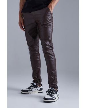 BoohooMAN Tall Skinny Fit Coated Twill Trouser - Black