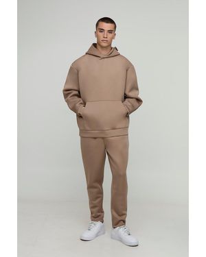 Boohoo Oversized Bonded Scuba Hooded Cropped Jogger Tracksuit - Natural