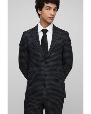 Boohoo Single Breasted Slim Flannel Suit Jacket - Blue