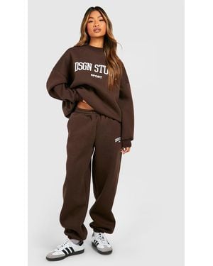 BoohooMAN Dsgn Studio Slogan Print Sweatshirt Tracksuit - Brown