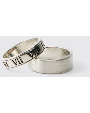 BoohooMAN 2 Pack Roman Lettering Rings - Gray