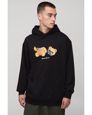 Boohoo Black Oversized Evil Teddy Graphic Hoodie - Negro