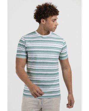 BoohooMAN Larsson & Co Light Sage & White Striped T-shirt - Blue