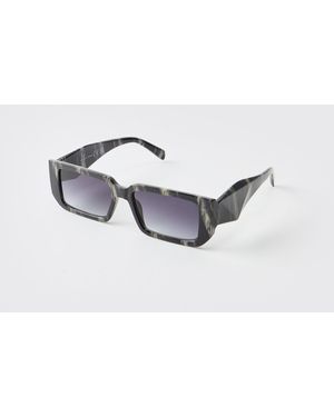 BoohooMAN Eckige Sonnenbrille mit Marmor-Print - Weiß