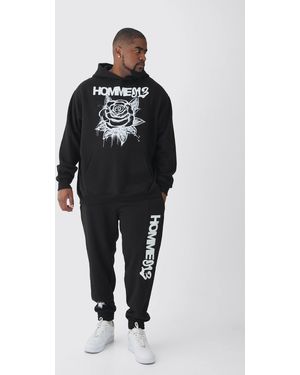 BoohooMAN Plus Oversized Graffiti Floral Tracksuit - Black