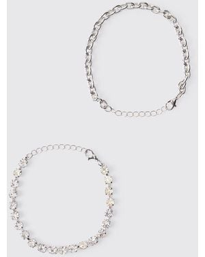 Boohoo 2 Pack Diamante Chain Bracelets - Azul