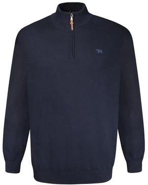 BoohooMAN Duke Clothing D555 Giuseppe 2 Knitted Quarter Zip Kingsize Sweatshirt - Blue