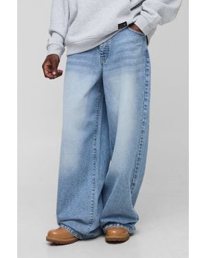 BoohooMAN Tall Parachute Extreme Washed Woven Tab Jeans - Blue