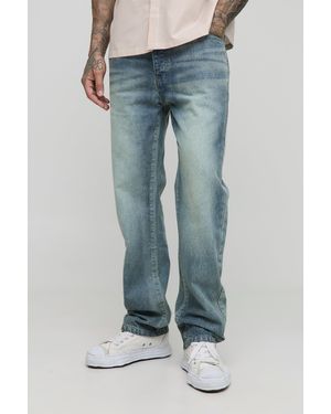 BoohooMAN Tall Straight Leg Extreme Washed Woven Tab Jeans - Blue