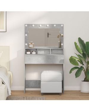 BoohooMAN Berkfield Home Dressing Table With Led Lights In Concrete Grey, 79x41x135 Cm