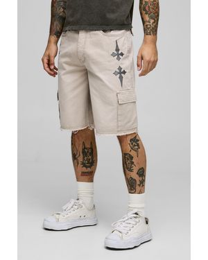 BoohooMAN Twill Cargo-Shorts mit Applikation - Natur