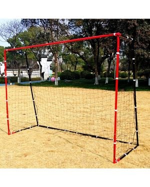 BoohooMAN Rexco Football Goal Posts Net Soccer Practise Garden Training Black Red 3m X 2m X 1m - Metallic