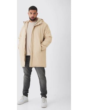 BoohooMAN Plus sandfarbene Parka-Jacke mit Kapuze - Natur