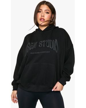 BoohooMAN Plus Dsgn Studio Bubble Puff Print Overdyed Oversized Hoodie - Black