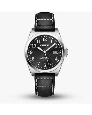 BoohooMAN Calypso Leather Strap Watch K5868 - Black