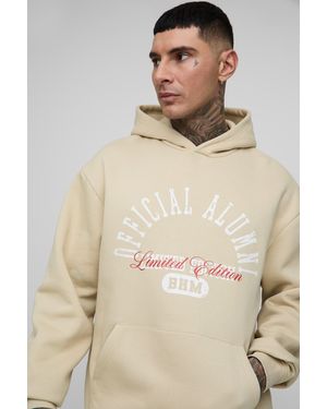 BoohooMAN 330gsm Tall Oversized Official Printed Hoodie - Natural