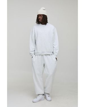 BoohooMAN Oversized Boxy Loopback Script Embroidered Extended Neck Sweatshirt - Gray