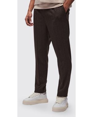 BoohooMAN Tapered Fit Pinstripe Wool-Look Tailored Trousers - Black