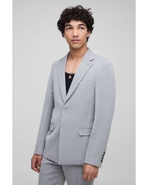 BoohooMAN Slim Fit Herringbone Suit Blazer - Gray