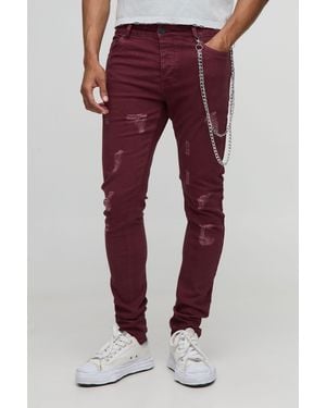 Boohoo Skinny Fit Stacked Washed Jeans - Rojo
