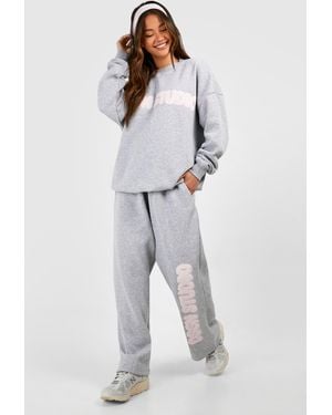 BoohooMAN Dsgn Studio Self Fabric Applique Straight Leg Jogger - Grey