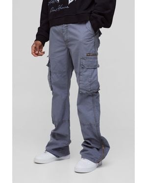 BoohooMAN Tall Slim Flare Zip Gusset Overdye Acid Wash Cargo Pants - Black