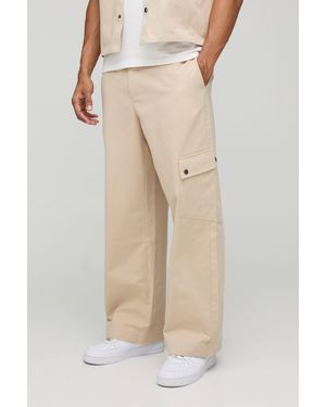BoohooMAN Wide Leg Canvas Cargo Pants - Natural