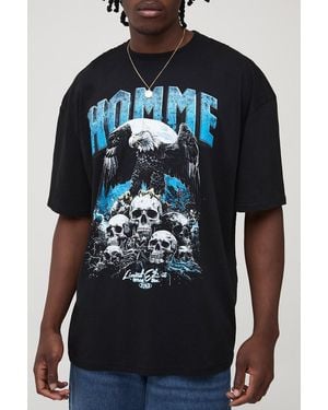 BoohooMAN Tall Oversized Homme Gothic Skulls Print T-shirt - Blue
