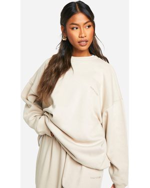 BoohooMAN Dsgn Studio Embroidered Oversized Sweatshirt - Natural