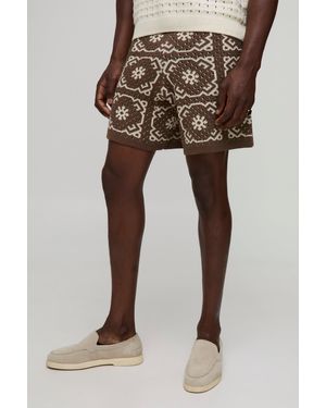 Boohoo Relaxed Crochet Knitted Short - Natural